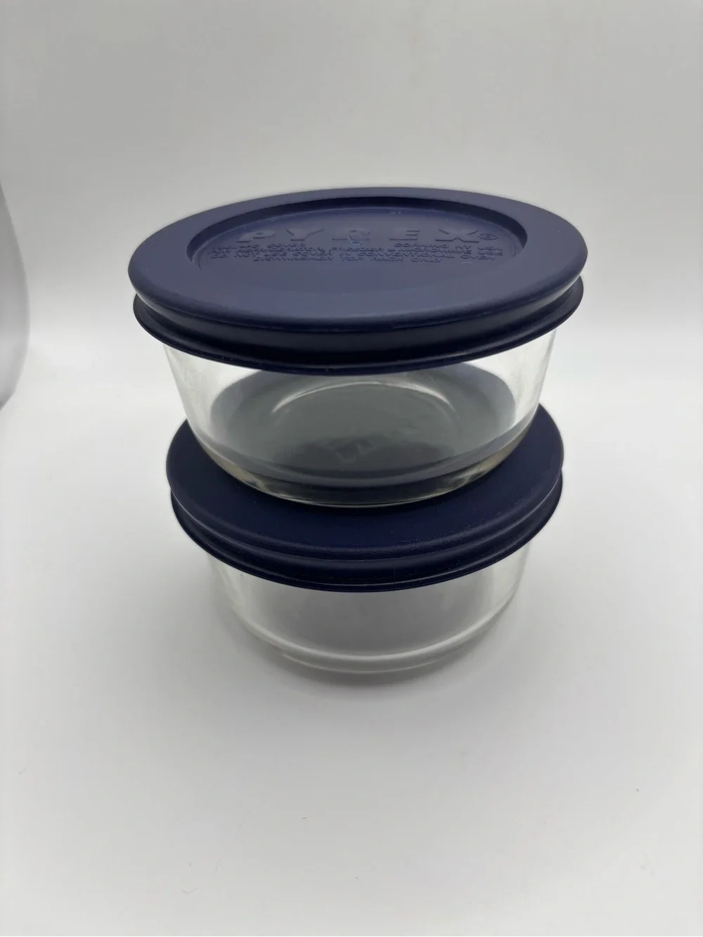 Pyrex Lot Of 2 Clear 1 Cup Glass Bowls Blue Lids 7202